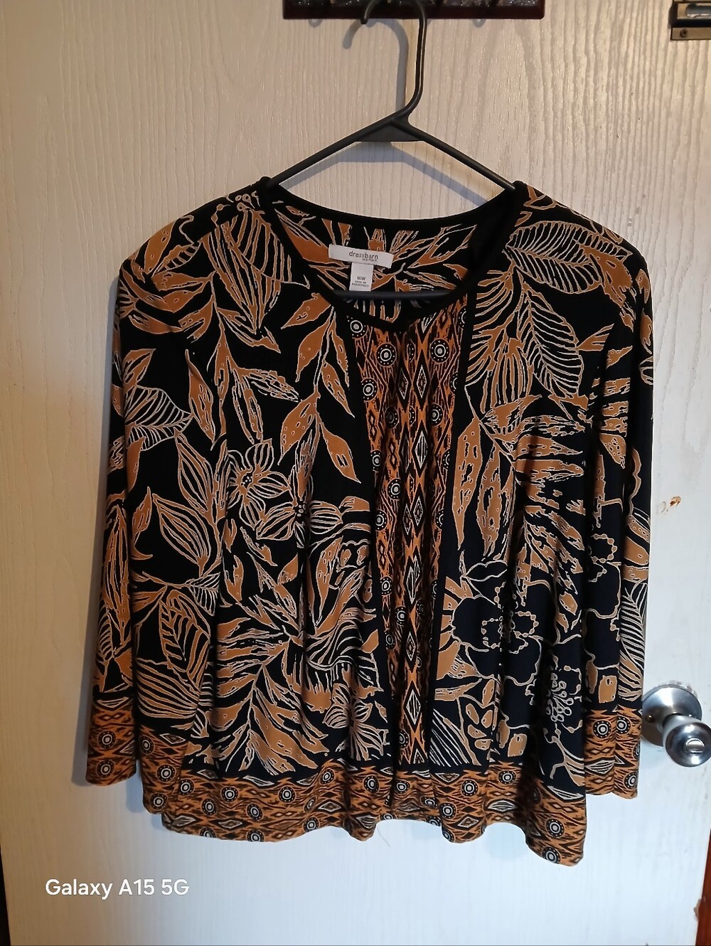Chico's Black and Tan Botanical-Print Open Cardigan